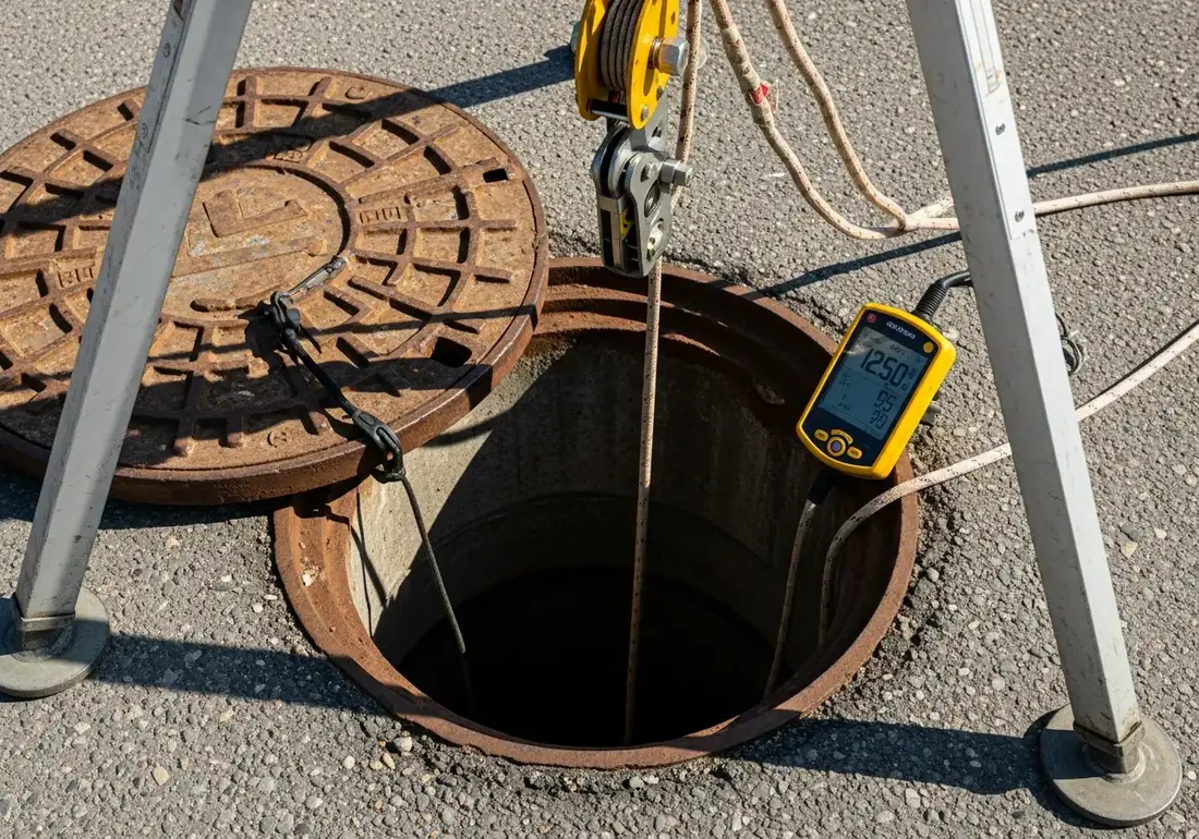 Close-up of confined space hazards on a confined space job site