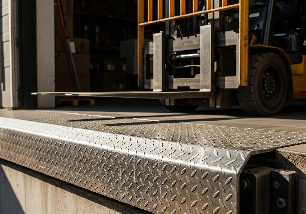 Close-up of dock and warehouse hazards on a dock and warehouse job site
