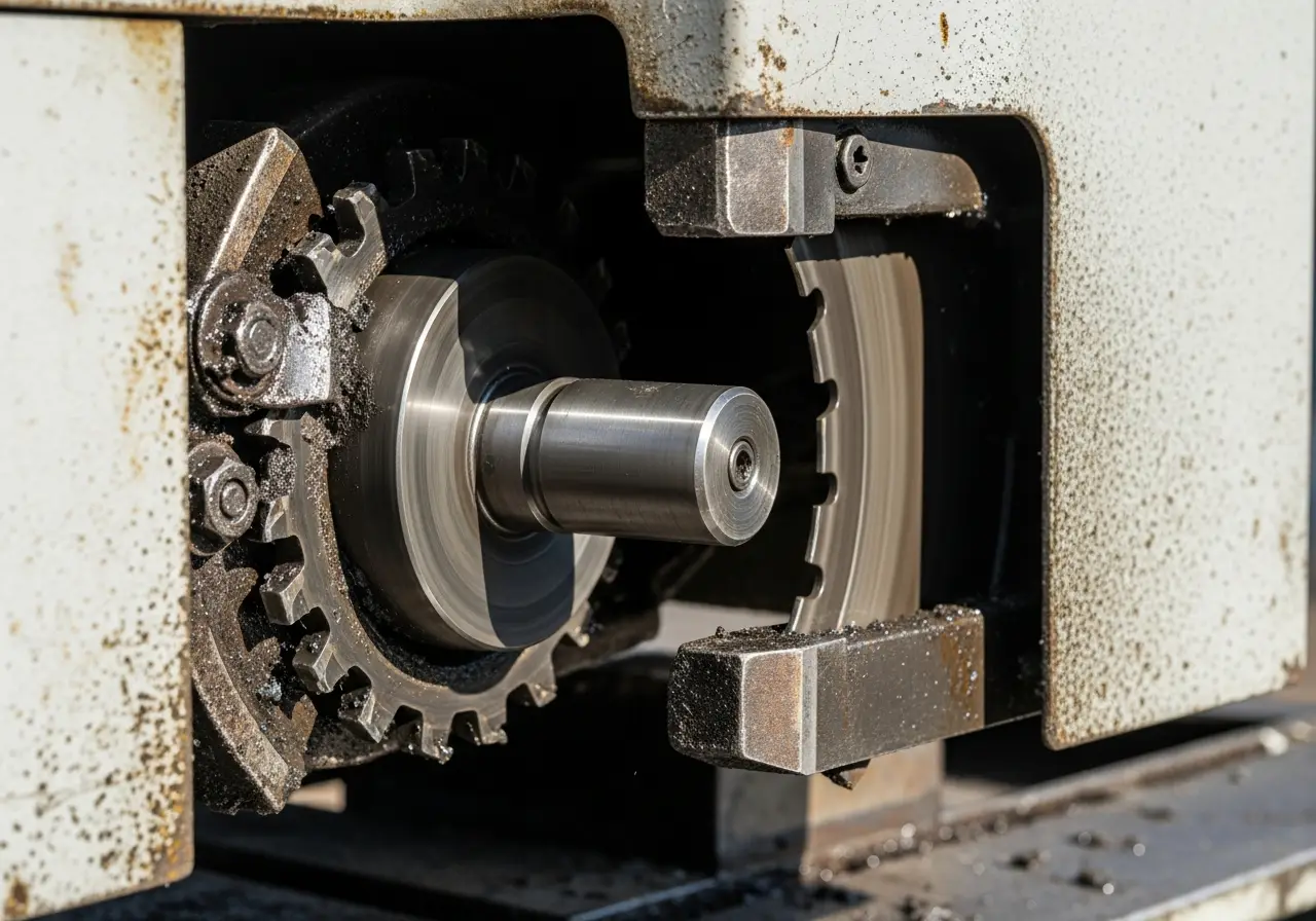 Close-up of machine guarding hazards on a machine guarding job site