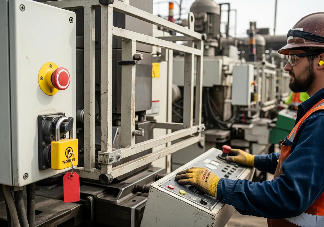 Proper safety controls and PPE for machine guarding work