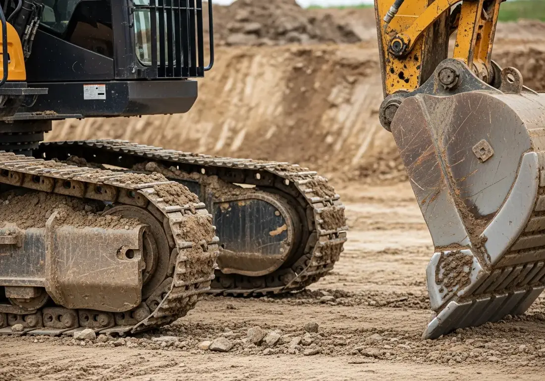 Close-up of heavy equipment hazards on a heavy equipment job site