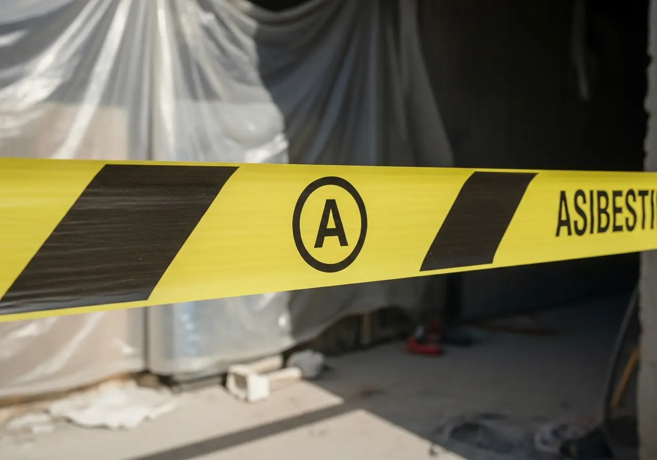 Close-up of hazmat and asbestos hazards on a hazmat and asbestos removal job site