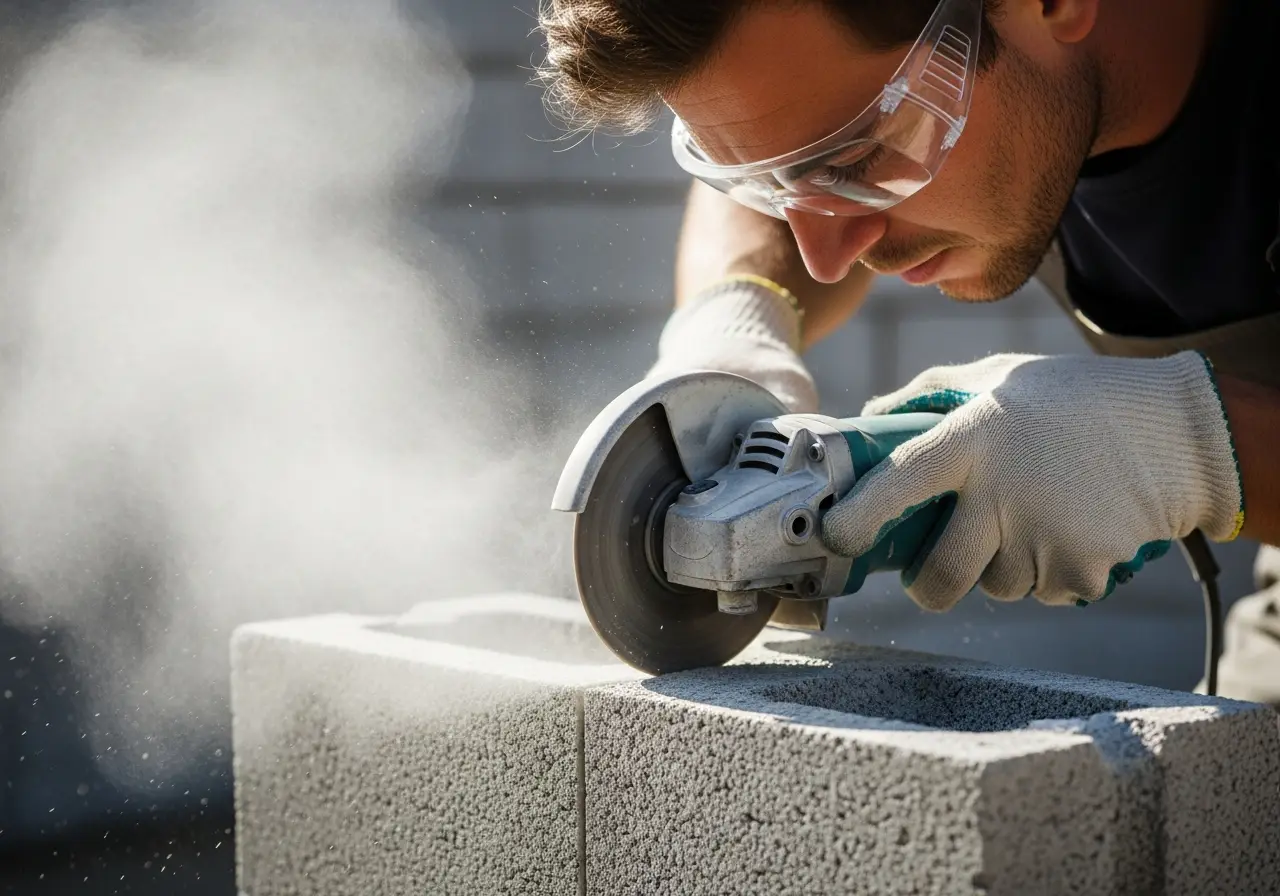 Close-up of masonry and concrete hazards on a masonry job site