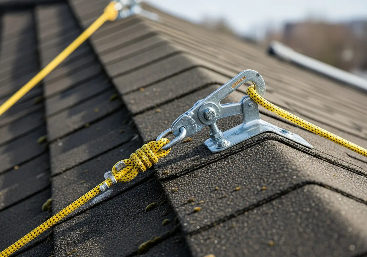 Close-up of roofing hazards on a roofing job site