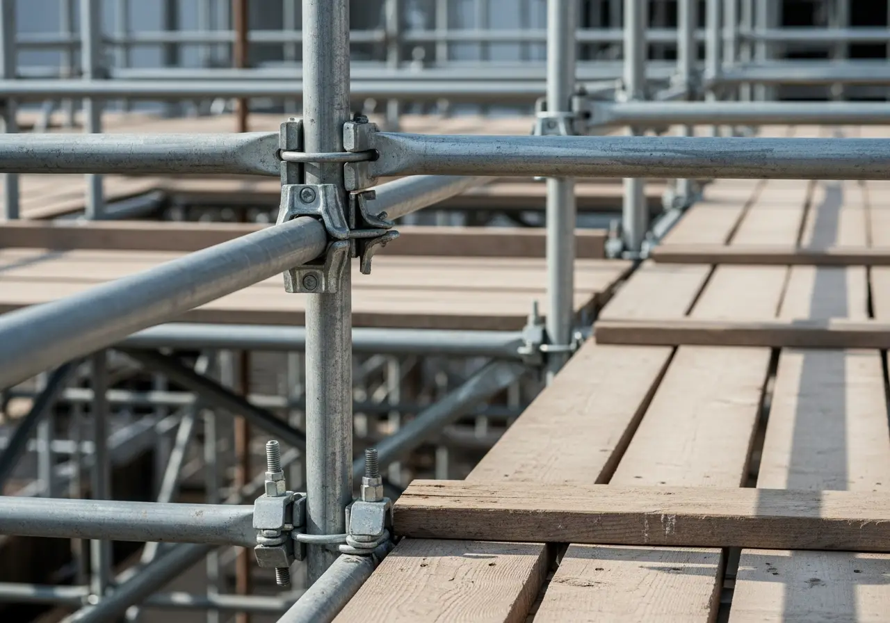 Close-up of scaffolding hazards on a scaffolding job site