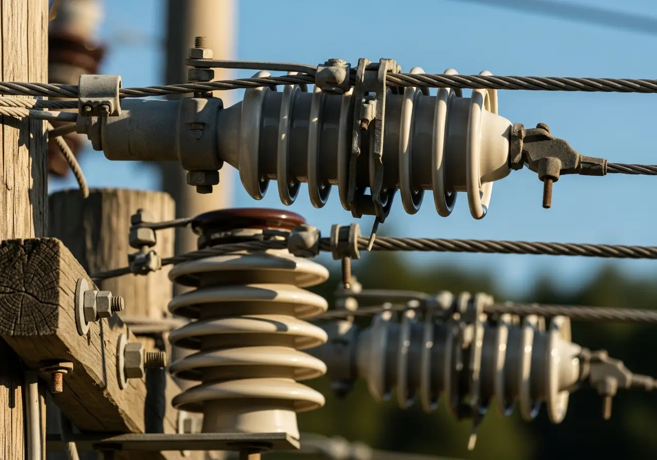 Close-up of utility and linework hazards on a utility linework job site