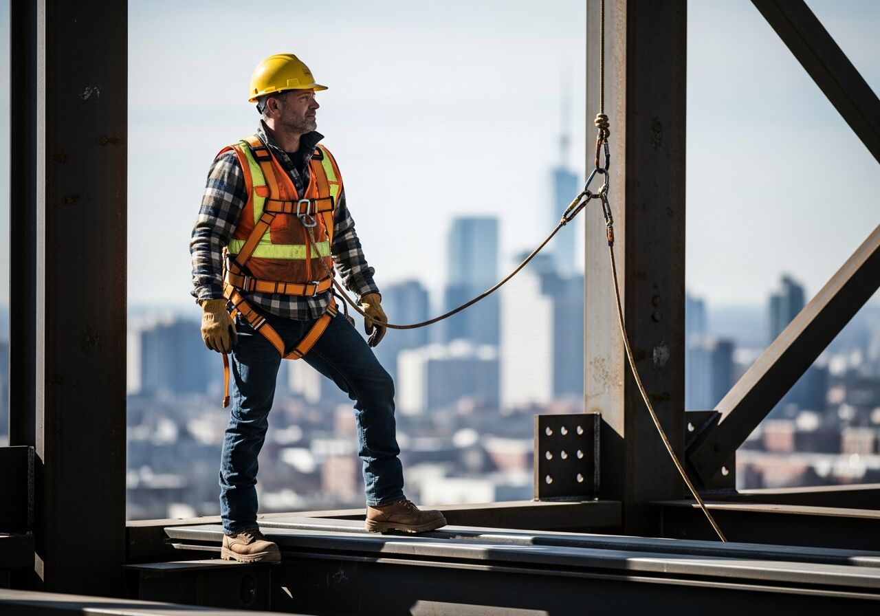 Worker at height on a job site — the kind of high-severity risk OSHA Scan scores instantly